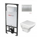 Alcaplast AM101/1120 falba építhető WC tartály szerelőkerettel, Króm nyomólappal M271+Aqualine Soluzione fali wc 35x50,5cm 10SZ02002