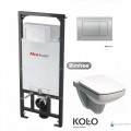 Alcaplast AM101/1120 falba építhető WC tartály szerelőkerettel+Matt Króm nyomólappal M272+Kolo Nova Pro Fali Wc szögletes, öblítőperem nélkül M33123