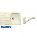 BLANCO NOVA 45S Silgranit mosogató dugókiemelő nélkül jázmin+BLANCO DARAS-S Silgranit kihúzhatófejes csaptelep jázmin