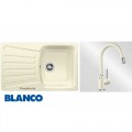BLANCO NOVA 45S Silgranit mosogató dugókiemelő nélkül jázmin+BLANCO MIDA-S SILGRANIT kihúzható perlátoros mosogató csaptelep jázmin