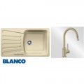 BLANCO NOVA 45S Silgranit mosogató dugókiemelő nélkül pezsgő+BLANCO MIDA-S SILGRANIT kihúzható perlátoros mosogató csaptelep pezsgő