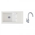 Laveo Puerto gránit mosogató + magas álló csaptelep fehér 440x780x180 mm SGP631T ,,-