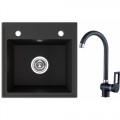 Laveo gránit mosogató + magas álló csaptelep fekete 440x440x170 mm SGY710T ,,- RAKTÁRON!