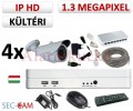 SEC-CAM 1.3MP IP - KÜLTÉRI KOMPAKT KAMERA - 4 KAMERÁS KOMPLETT KAMERARENDSZER - valódi 1.3 MegaPixel (HD 960p) biztonsági megfigyelő szett