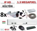 SEC-CAM 1.3MP IP - KÜLTÉRI KOMPAKT KAMERA - 8 KAMERÁS KOMPLETT KAMERARENDSZER - valódi 1.3 MegaPixel (HD 960p) biztonsági megfigyelő szett