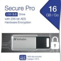 Verbatim Pendrive, 16GB, USB 3.0, 100/20MB/sec, PC &amp; MAC, GDPR, &quot;SECURE DATA PRO&quot;, szürke