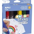 APLI Textilfestő kréta, kitekerhető, &quot;Color sticks&quot;, 6 különböző szín