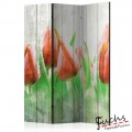 ArtGeist sp. z o o. Paraván - Red tulips on wood [Room Dividers]