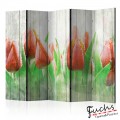 Paraván - Red tulips on wood [Room Dividers]