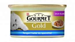 Gourmet Gold Duó Tengeri Hallal, Spenótos Szószban 85G Eledel Macskának