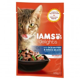 Iams Cat Delights Tengeri Hal És Zöldbab Szózsban 85gr