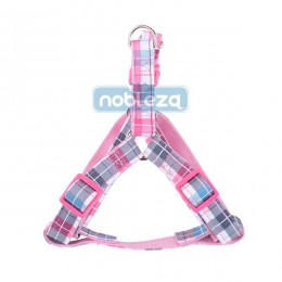 Rózsaszín kockás mintás textil kutyahám "L" méret, 2.5cm x 50-70cm