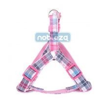 Rózsaszín kockás mintás textil kutyahám "S" méret, 1.5cm x 30-50cm