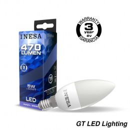 INESA Led izzó E14 5W 160° LED gyertya izzó 6500K G3 470Lm