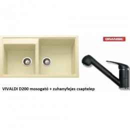 GRANISIL gránit mosogatótálca VIVALDI D-200 2C+zuhanyfejes csaptelep --
