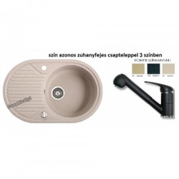 MARMORIN TOSCA 1C 1E KÖR medencés gránit mosogatótálca rontti+ kihúzhatófejes csaptelep --