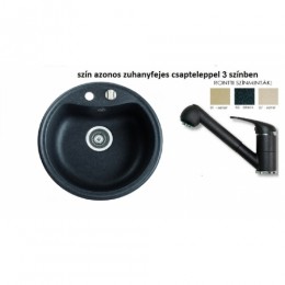 Marmorin Isao 1 tálas kerek mosogató rontti+kihúzhatófejes csaptelep --