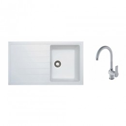 GRANISIL VIVALDI D-100 1C 1E gránit mosogatótálca 860x500 mm + fehér magas álló csaptelep