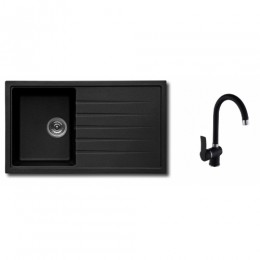 GRANISIL VIVALDI D-100 1C 1E gránit mosogatótálca 860x500 mm + antracit magas álló csaptelep