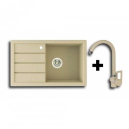 Laveo Nastka gránit mosogató + álló csaptelep beige 790 x 480 mm homok beige SGY411T RAKTÁRON! ,,-