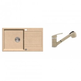 Laveo gránit mosogató + z.f álló csaptelep beige 860 x 500 mm SJV 411T --