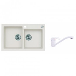 ALVEUS ROCK 90 gránit mosogatótálca 780 x 480x180 mm + csaptelep fehér ,,-