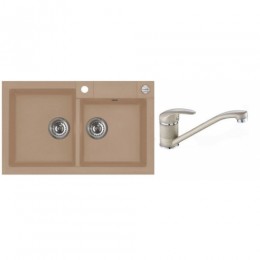 ALVEUS ROCK 90 gránit mosogatótálca 780 x 480x180 mm + csaptelep beige ,,-