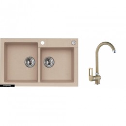 ALVEUS ROCK 90 gránit mosogatótálca 780 x 480x180 mm + magas csaptelep beige ,,-