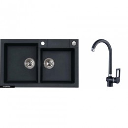 ALVEUS ROCK 90 gránit mosogatótálca 780 x 480x180 mm + magas csaptelep fekete ,,-