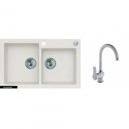 ALVEUS ROCK 90 gránit mosogatótálca 780 x 480x180 mm + magas csaptelep fehér ,,-