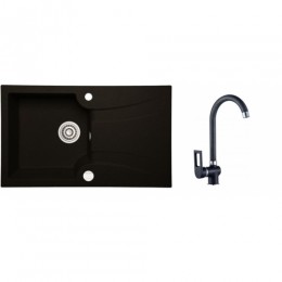 Laveo Devon gránit mosogatótálca + magas álló csaptelep fekete 780x 460x170 mm RAKTÁRON,,-