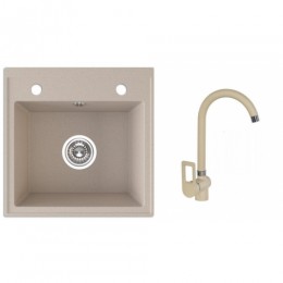 Laveo gránit mosogató + magas álló csaptelep beige 440x440x170 mm SGY410T ,,- RAKTÁRON!