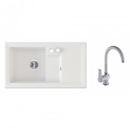 Laveo Puerto gránit mosogató + magas álló csaptelep fehér 440x780x180 mm SGP631T ,,-