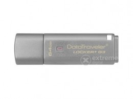 Kingston DataTraveler Locker+ G3 64GB USB 3.0 fémházas biztonsági pendrive, ezüst (DTLPG3/64GB)