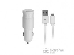 RivaCase "VA 4223 WD1" 2xUSB 3,4A autós töltő, micro USB kábellel, fehér