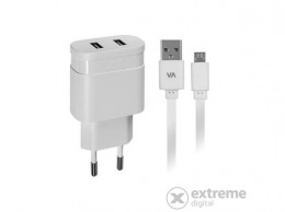 RivaCase "VA 4123 WD1" 2xUSB 3,4A hálózati töltő, micro USB kábellel, fehér