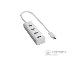 Sharkoon aluminium 4 portos USB3.0 Type C bemenetes Hub, ezüst (4044951019007)