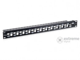 EQUIP Patch Panel Cat6A Keystone 24 port, 1U, árnyékolt patch panel, fekete (769324)