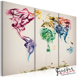 ArtGeist sp. z o o. Kép - The World térkép - színes füst nyomvonalak - triptych
