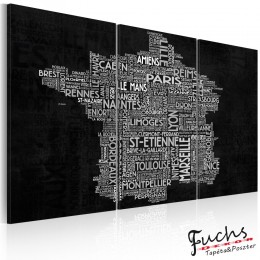 ArtGeist sp. z o o. Kép - Text map of France on the black background - triptych