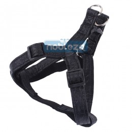 Fekete bőr hatású nyomtott mintás kutyahám "M" méretű 2.0cm x 40-60cm