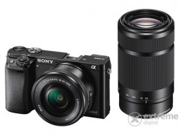 Sony Alpha 6000 digitális fényképezőgép kit (16-50mm + 55-210mm objektívvel), fekete (ILCE6000)