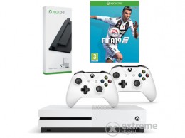 Microsoft Xbox One S 1TB játék konzol + 2 db kontroller + Fifa 19 + állvány