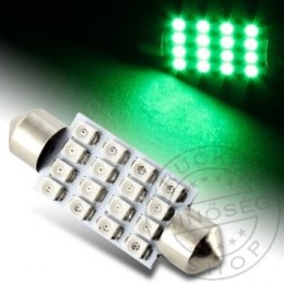 TruckerShop LED IZZÓ 12V SZOFITA 16 smd LED 31mm ZÖLD