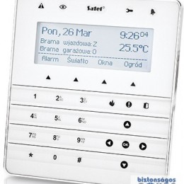 Satel INT-KSG-WSW Érintőgombos kezelő, fehér háttérfény és kijelző | fehér előlap | ezüst keret | fehér hátlap