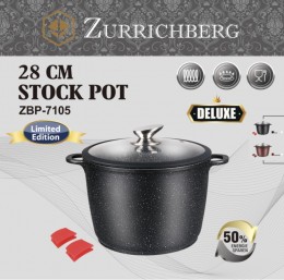 ZURRICHBERG DELUXE 28cm Márvány Bevonatú Stock Pot Fazék Szilikon Fogantyúval + Szilikon Kerítés Hőálló üveg fedő