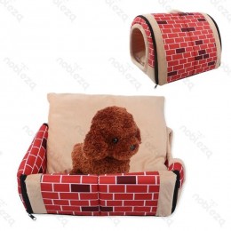 Fekhellyé alakítható beltéri kutyaház, piros alapon tégla mintás, 45 x 35 x 32 cm