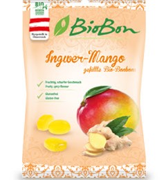 BioBon -PEZ Mangós-gyömbéres Bio Töltött Cukorka, 100 g