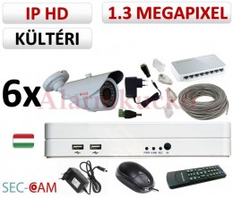 SEC-CAM 1.3MP IP - KÜLTÉRI KOMPAKT KAMERA - 6 KAMERÁS KOMPLETT KAMERARENDSZER - valódi 1.3 MegaPixel (HD 960p) biztonsági megfigyelő szett