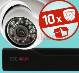 SEC-CAM 1.3MP IP - KÜLTÉRI / BELTÉRI DÓM KAMERA - 10 KAMERÁS KOMPLETT KAMERARENDSZER - valódi 1.3 MegaPixel (HD 960p) biztonsági megfigyelő szett